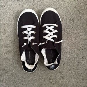 Black Canvas Sneakers with White Laces memory foam and slip on